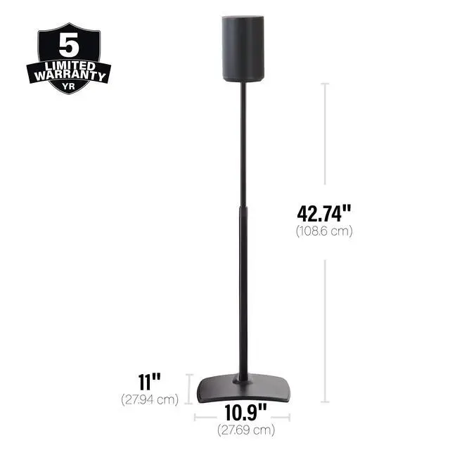 Alt view image 4 of 7 - Height-Adjustable Speaker Stands Pair for Sonos Era 100 - Premium Speaker Stand w/Durable Steel Design & Built-in Cable Managment - Easy DIY Install - Black