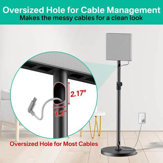 Alt view image 3 of 6 - Heavy-Duty Floor Speaker Stands Pair for Sony Bravia Theatre Quad HT-A9M2 Speaker Stands - Height Adjustable Surround Sound Speaker Stand for Sony HT-A9M2 Stands with Cable Management (Stand Only)