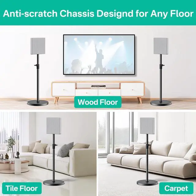 Alt view image 6 of 6 - Heavy-Duty Floor Speaker Stands Pair for Sony Bravia Theatre Quad HT-A9M2 Speaker Stands - Height Adjustable Surround Sound Speaker Stand for Sony HT-A9M2 Stands with Cable Management (Stand Only)