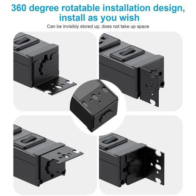 Alt view image 2 of 7 - Metal 360° Rotating 8 Outlet Mountable Power Strip, 6FT, Black, 1 | 8 Outlet Surge Protector Power Strip, Heavy Duty Wall Mount Surge Protector with Switch, 1200J, 15A 125V 1875W