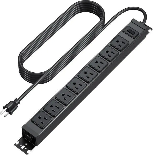Main image of Metal 360° Rotating 8 Outlet Mountable Power Strip, 6FT, Black, 1 | 8 Outlet Surge Protector Power Strip, Heavy Duty Wall Mount Surge Protector with Switch, 1200J, 15A 125V 1875W
