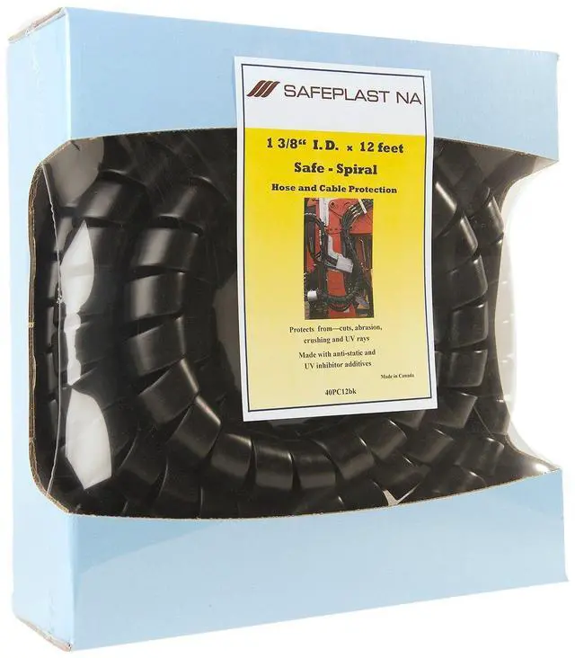 Main image of Caplugs SPPC Series Safeplast Pre-Cut Spiral Wrap, Hose & Cable Protector, Black HD-PE, 1.5" OD x 12' Pre-Cut Length, Hydraulic & Pneumatic Hoses (40PC14BK)