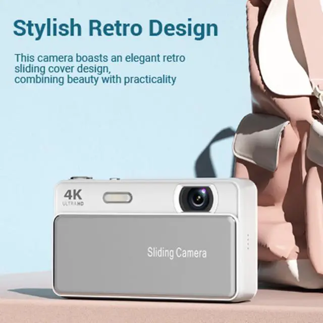 Alt view image 5 of 7 - 4K Sliding Digital Camera, 64MP HD Auto Focus 16X Zoom Retro CCD Camera with 2.8 Inch Screen, Vlogging for Photography and Video (Silver)