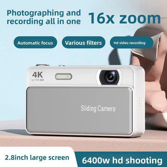 Alt view image 3 of 7 - 4K Sliding Digital Camera, 64MP HD Auto Focus 16X Zoom Retro CCD Camera with 2.8 Inch Screen, Vlogging for Photography and Video (Silver)