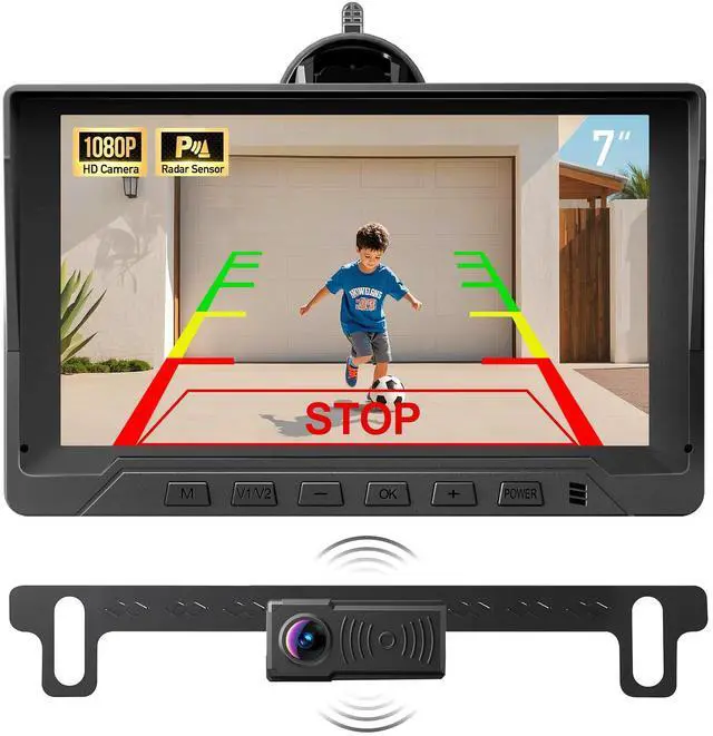 Main image of 1080P Backup Camera with Sensors Parking Distance Control (PDC) System | Radar Sensing Warning,Waterproof, Night Vision,Rear View Camera with 7'' Monitor,for Cars/Truck/SUV/RV/Van/Trailer