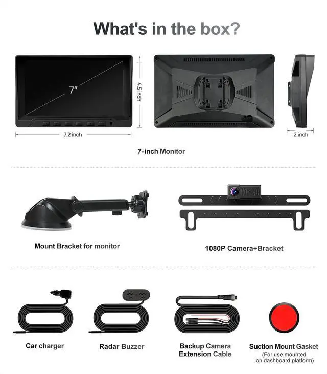 Alt view image 7 of 7 - 1080P Backup Camera with Sensors Parking Distance Control (PDC) System | Radar Sensing Warning,Waterproof, Night Vision,Rear View Camera with 7'' Monitor,for Cars/Truck/SUV/RV/Van/Trailer
