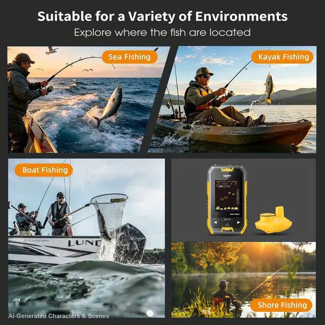 Alt view image 7 of 7 - Kayak Portable Fish Depth Finder for Boats and Bank | Wireless Handheld Fish Finders with Transducer Castable Fishing Sonar for Pole Freshwater Saltwater Fishing