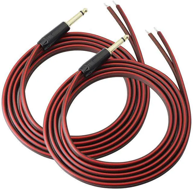 Main image of 1/4" Gold-Plated TS Mono Plug to Bare Wire Speaker Cable -6.35mm Male Mono Adapter Replacement Open End for Guitar, Mic & DJ Gear | Hi-Fi Audio (3ft*2)