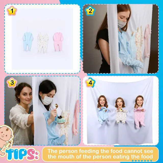Alt view image 3 of 7 - Baby Shower Game Feed Me Baby Funniest Game Ever for Gender Reveals Feed Blindfolded Shower Funny Activities Gender Reveals Party Supplies Boy or Girl Banner Backdrop Photo Prop(3 Group)