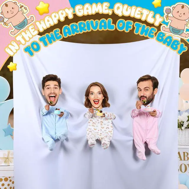 Alt view image 6 of 7 - Baby Shower Game Feed Me Baby Funniest Game Ever for Gender Reveals Feed Blindfolded Shower Funny Activities Gender Reveals Party Supplies Boy or Girl Banner Backdrop Photo Prop(3 Group)