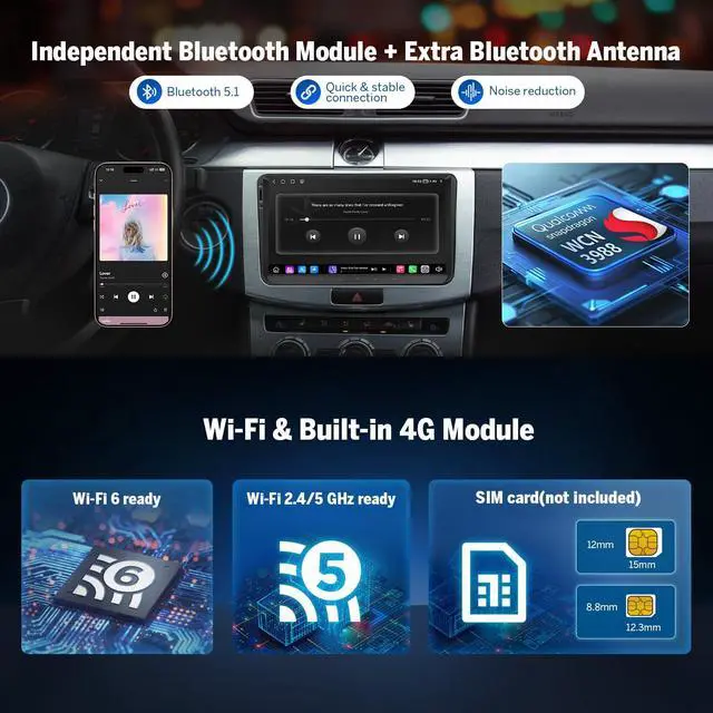 Alt view image 4 of 7 - VWX6S-PRO Headunit for Golf Passat SEAT Skoda MK5/MK6 | vwx6s-pro 9'' 8GB RAM 128GB storage 5G LTE DSP audio optical & coaxial output wireless CarPlay Android Auto