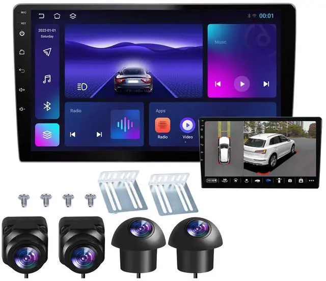 Main image of Double Din Car Stereo Support 360 Panoramic Backup Camera System, 360 Degree Panoramic Dashboard Recorder. 10 inch Touch Vehicle Andriod Navigation 4G+64G