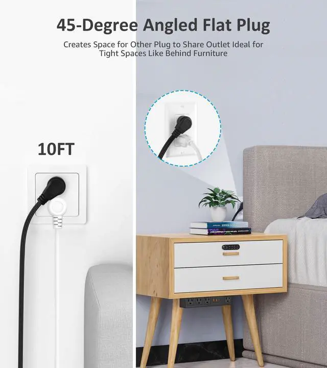 Alt view image 6 of 7 - Power Strip with USB Fast Charg, Flat Plug Extension Cord, 10Ft, 30W | Under Desk Surge Protector 1200J, With Self Adhesive Holder,Wide Spaced,Desktop Edge Mount for Office Home Workshop Gaming