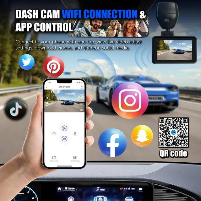 Alt view image 2 of 7 - Wireless Dash Cam Front and Rear, 4K +2.5KHD 2-Channel Dashcam, Built - in WiFi GPS, Night Vision, Loop Recording, 24H Parking Mode, G-Sensor and 3 IPS Screen;Memory Card not Included