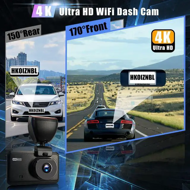 Alt view image 3 of 7 - Wireless Dash Cam Front and Rear, 4K +2.5KHD 2-Channel Dashcam, Built - in WiFi GPS, Night Vision, Loop Recording, 24H Parking Mode, G-Sensor and 3 IPS Screen;Memory Card not Included
