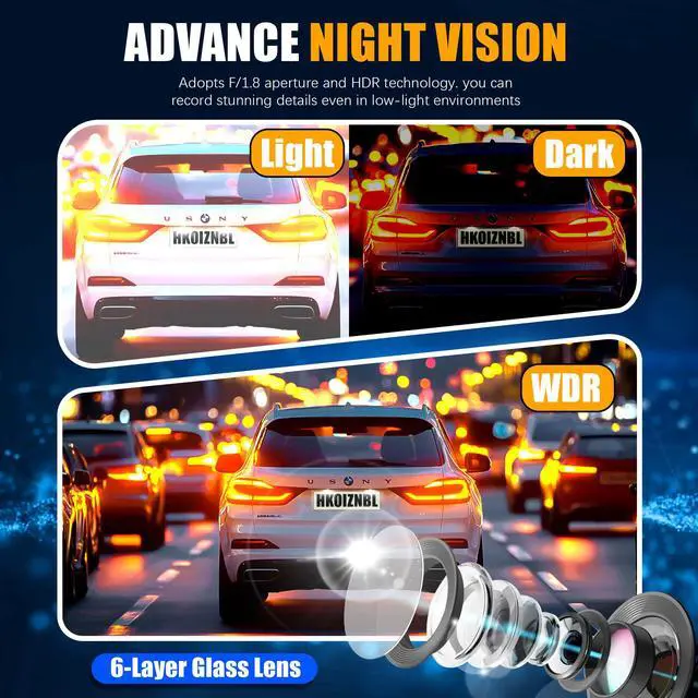 Alt view image 4 of 7 - Wireless Dash Cam Front and Rear, 4K +2.5KHD 2-Channel Dashcam, Built - in WiFi GPS, Night Vision, Loop Recording, 24H Parking Mode, G-Sensor and 3 IPS Screen;Memory Card not Included