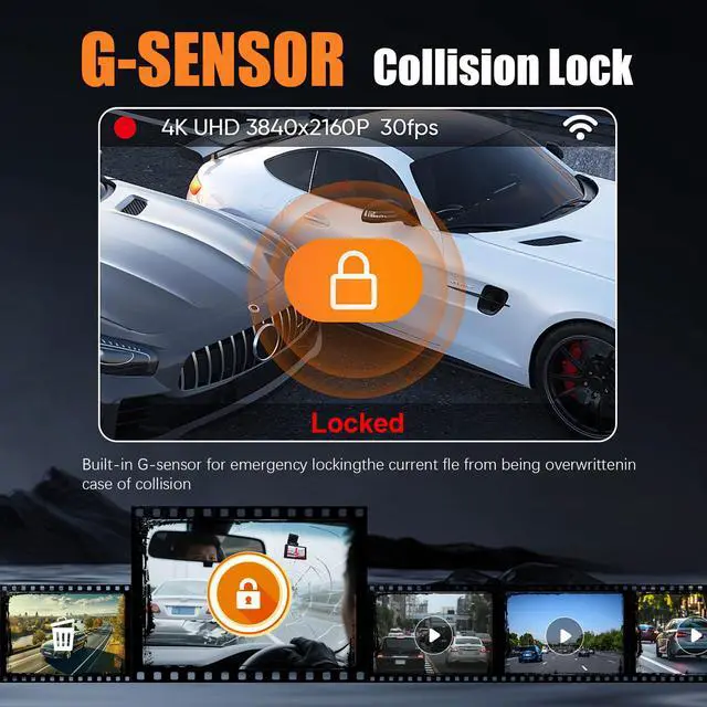 Alt view image 6 of 7 - Wireless Dash Cam Front and Rear, 4K +2.5KHD 2-Channel Dashcam, Built - in WiFi GPS, Night Vision, Loop Recording, 24H Parking Mode, G-Sensor and 3 IPS Screen;Memory Card not Included