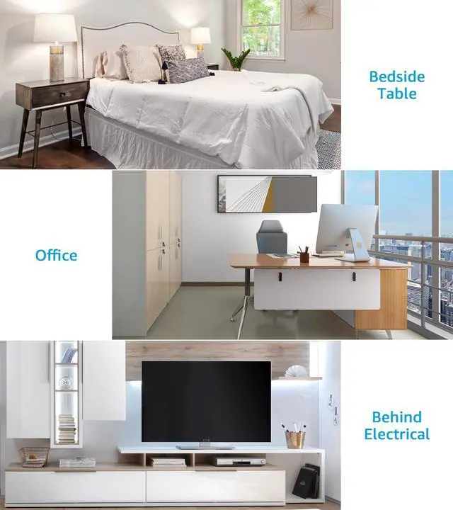 Alt view image 7 of 7 - Power Strip with USB Fast Charg, Flat Plug Extension Cord, 10Ft, 30W | Under Desk Surge Protector 1200J, With Self Adhesive Holder,Wide Spaced,Desktop Edge Mount for Office Home Workshop Gaming
