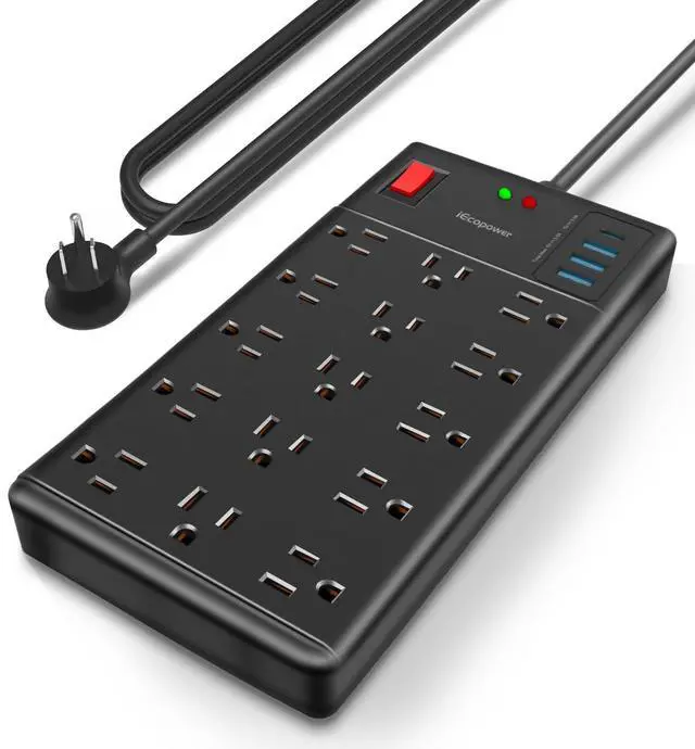 Main image of Surge Protector Power Strip-15 Widely Spaced Outlets and 4 USB Ports(1 USB C Port),14 AWG Extension Cord,1875W/15A Heavy Duty Power Strip Surge Protector 5 ft Cord,2800J,Black