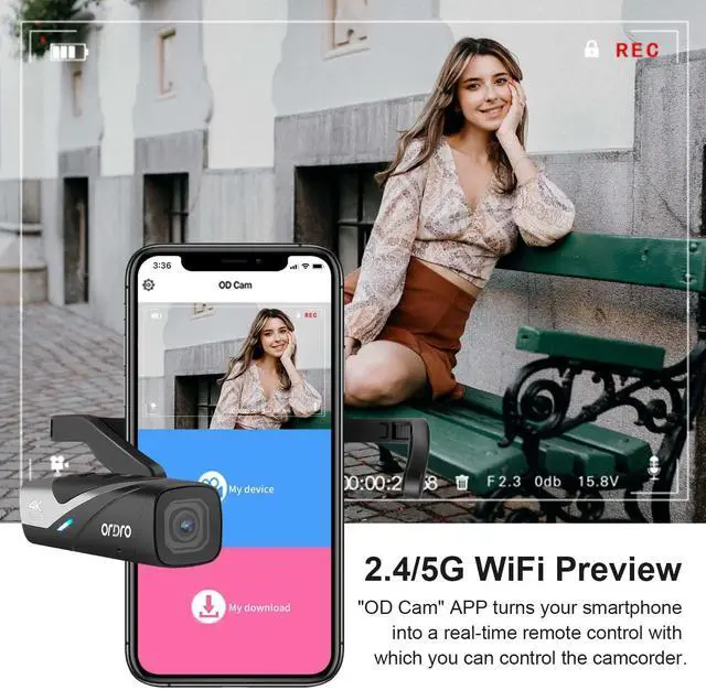 Alt view image 5 of 7 - EP8 Head Mounted Camera, 4K 60FPS Video Camera | 2-Axis Gimbal Stabilizer | Wearable Camcorder for Vlogging | WiFi & Remote Control | Includes 64GB Card