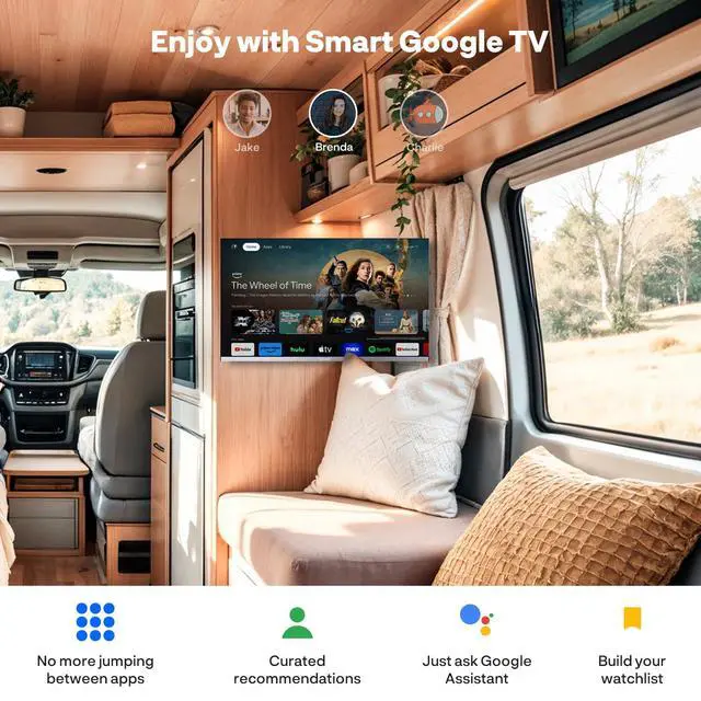 Alt view image 2 of 7 - 22 inch RV TV, 12V Smart TV with DVD Player Built-in, 1080P FHD | AC/DC Power, 9-32V Wide Voltage, Low Energy Consumption, Bezel Less, Seismic Design, for Car RV Camper Truk Boat & Home Use