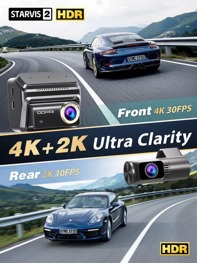 Alt view image 2 of 7 - 4K Dash Cam Front and Rear, STARVIS 2 IMX678, Built-in 64G eMMC Dual HDR Car Camera, WiFi Dash Camera for Cars with GPS,AI ISP Night Vision 2.0,3" IPS,ADAS,24H Parking Mode,Support 512GB,Z90 Pro