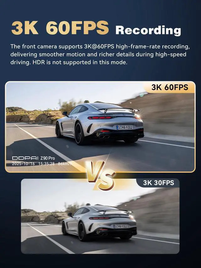 Alt view image 5 of 7 - 4K Dash Cam Front and Rear, STARVIS 2 IMX678, Built-in 64G eMMC Dual HDR Car Camera, WiFi Dash Camera for Cars with GPS,AI ISP Night Vision 2.0,3" IPS,ADAS,24H Parking Mode,Support 512GB,Z90 Pro