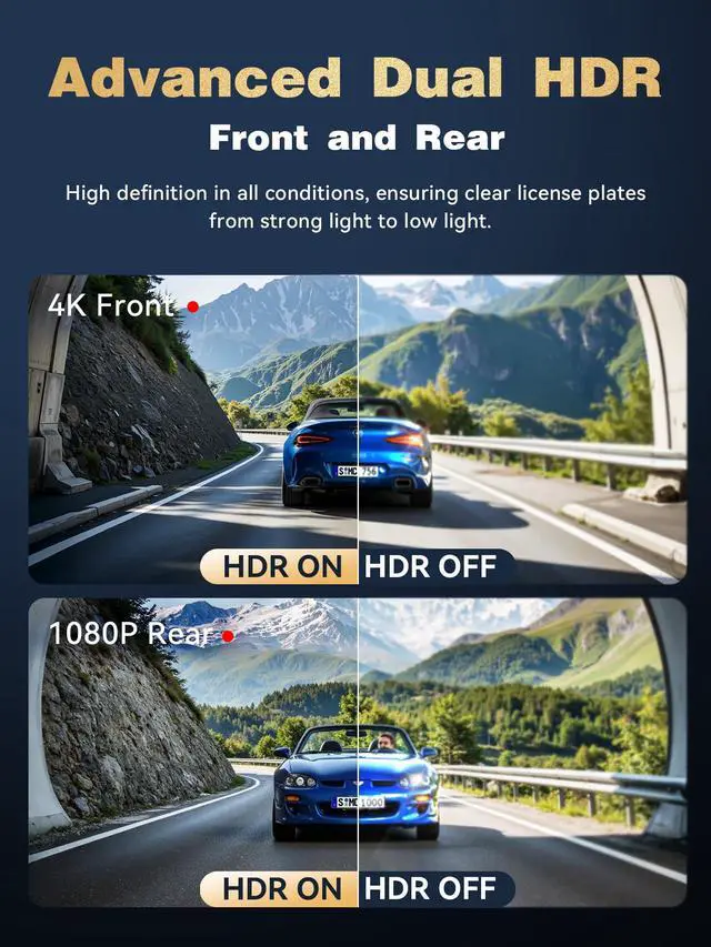 Alt view image 7 of 7 - 4K Dash Cam Front and Rear, STARVIS 2 IMX678, Built-in 64G eMMC Dual HDR Car Camera, WiFi Dash Camera for Cars with GPS,AI ISP Night Vision 2.0,3" IPS,ADAS,24H Parking Mode,Support 512GB,Z90 Pro