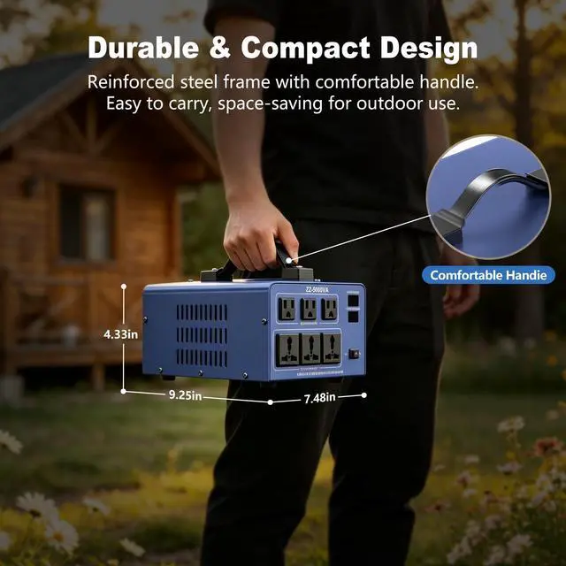 Alt view image 7 of 7 - 5000W Voltage Converter Transformer Step Up/Down 110V/120V to 220V/240V, Auto Voltage Recognition, Heavy Duty Power Converter with 6 Outlets, LCD Display & Circuit Breaker for Home, International Use