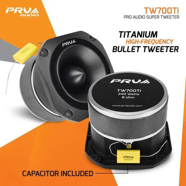 Alt view image 2 of 7 - TW700Ti Black 4 Inch Titanium Bullet Tweeter TW700Ti 240 Watts, 8 Ohm Super Tweeter, Built-in Capacitor Pro Audio High Frequency Driver (2 Tweeters)