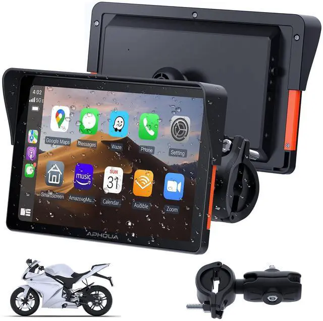 Main image of Motorcycle CarPlay 7 Inch GPS Navigation System with Apple CarPlay | Motorcycle Accessories for Android Auto Portable Screen with Dual Bluetooth, IP67 Waterproof, Siri & Google Assistant