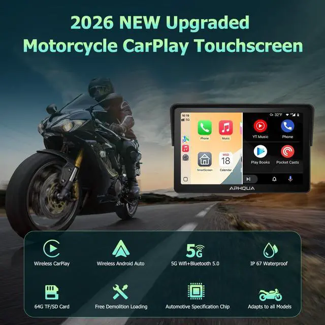 Alt view image 2 of 7 - Motorcycle CarPlay 7 Inch GPS Navigation System with Apple CarPlay | Motorcycle Accessories for Android Auto Portable Screen with Dual Bluetooth, IP67 Waterproof, Siri & Google Assistant