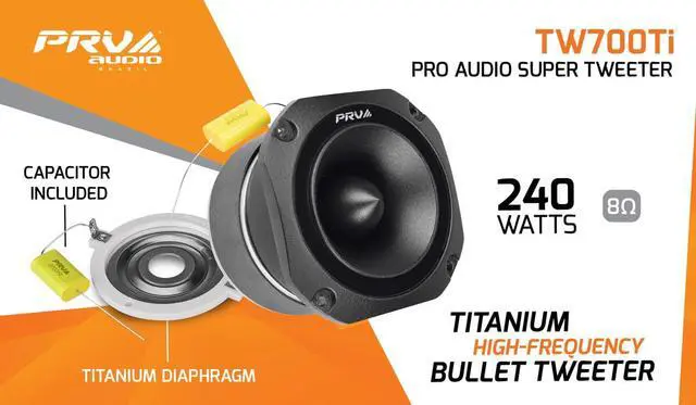 Alt view image 7 of 7 - TW700Ti Black 4 Inch Titanium Bullet Tweeter TW700Ti 240 Watts, 8 Ohm Super Tweeter, Built-in Capacitor Pro Audio High Frequency Driver (2 Tweeters)