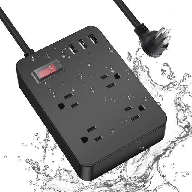 Main image of Outdoor Power Strip Weatherproof,Waterproof Surge Protector with 4 Outlets,3 USB,Shockproof Overload Protection, Multi Outlet Extension for Camping, Garden, Kitchen, Bathroom, 6ft Cord,with Flat Plug