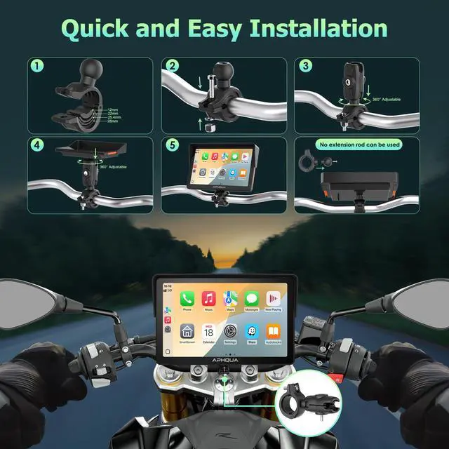 Alt view image 7 of 7 - Motorcycle CarPlay 7 Inch GPS Navigation System with Apple CarPlay | Motorcycle Accessories for Android Auto Portable Screen with Dual Bluetooth, IP67 Waterproof, Siri & Google Assistant