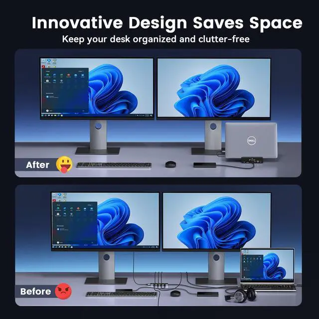 Alt view image 7 of 7 - 18-in-1 Laptop Docking Station Triple 4K with 150W Power Supply | USB C Laptop Docking Station Stand with 2.5Gbps Ethernet, 2×4K@60Hz HDMI & DP, 8 USB C/A Ports, for Windows/Dell/HP Laptops