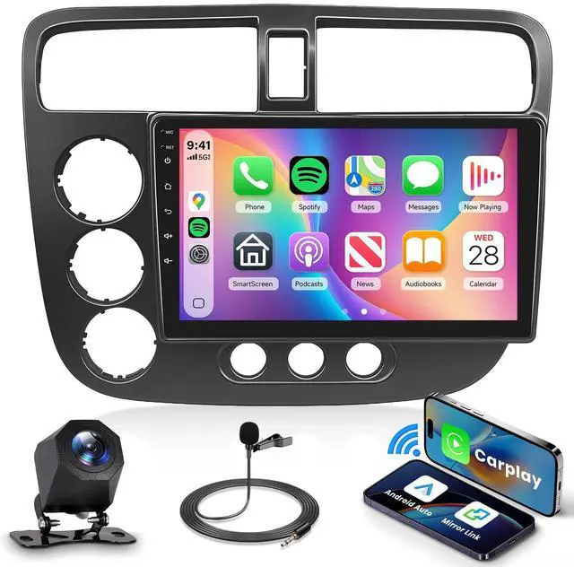 Main image of 2G+64G Android 13 Car Stereo for Honda Civic 2001-2005 with Wireless Carplay Android Auto, 9 Inch Touch Screen Radio Support GPS, WiFi, Bluetooth, FM, SWC, Backup Camera