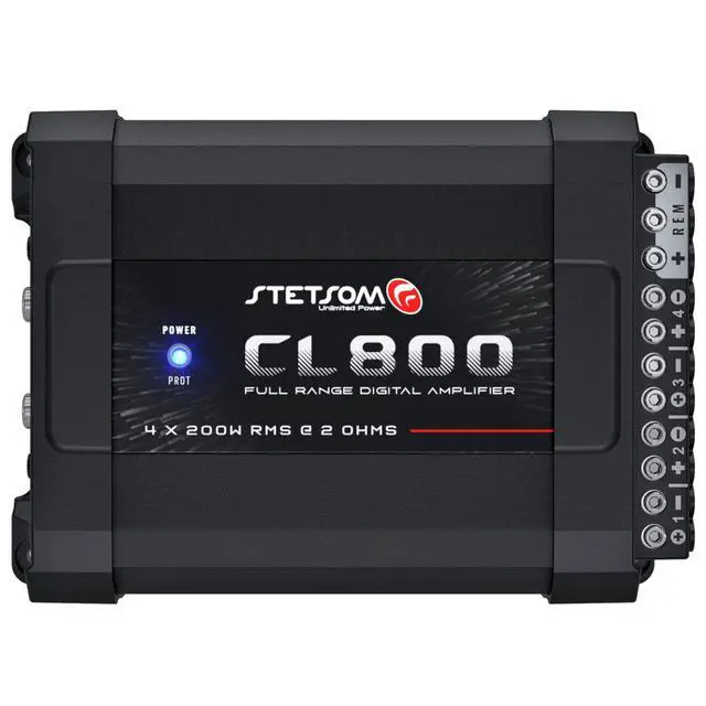 Main image of CL 800.4 2 Ohm Car Audio Amplifier 800 Watts RMS, 4 Channel Class D Full Range Amp, Compact Multichannel Stereo Amplifier with RCA & High Level Input, HPF/LPF Crossover, Brazilian Technology