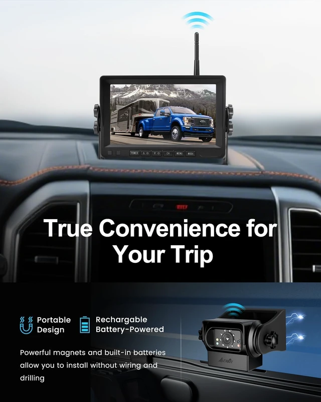 Alt view image 4 of 4 - Wireless WiFi Magnetic Backup Camera 7" IPS Monitor HD 1080P Rechargeable Battery No Wiring - Rear View Reverse Monitoring Hitch Camera for Car Truck Pickup RV Camper 5th Wheel Horse Boat Trailer
