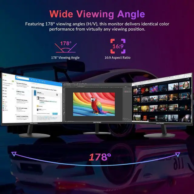Alt view image 3 of 7 - 24" FHD Office Monitor - 100Hz Refresh Rate & 1ms Response for Ultra-Smooth AMD FreeSync, Frameless, Built-in Speakers, Eye Care