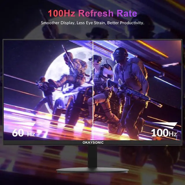 Alt view image 5 of 7 - 24" FHD Office Monitor - 100Hz Refresh Rate & 1ms Response for Ultra-Smooth AMD FreeSync, Frameless, Built-in Speakers, Eye Care