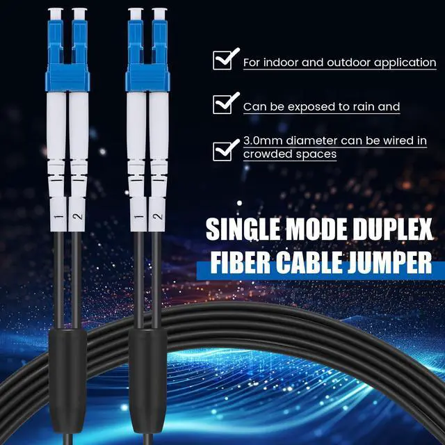 Alt view image 4 of 6 - 500ft (150 Meters) Fiber Lc to Lc Outdoor Armored Fiber Optic Internet Cable 9/125um Lc Single Mode Duplex Fiber Cable Jumper, Compatible with OS1/OS2, Low Friction LSZH, Black