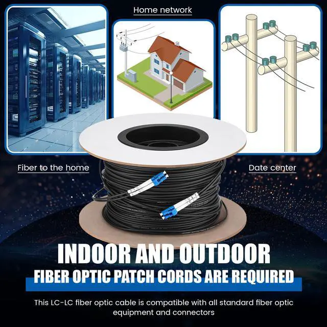 Alt view image 5 of 6 - 500ft (150 Meters) Fiber Lc to Lc Outdoor Armored Fiber Optic Internet Cable 9/125um Lc Single Mode Duplex Fiber Cable Jumper, Compatible with OS1/OS2, Low Friction LSZH, Black