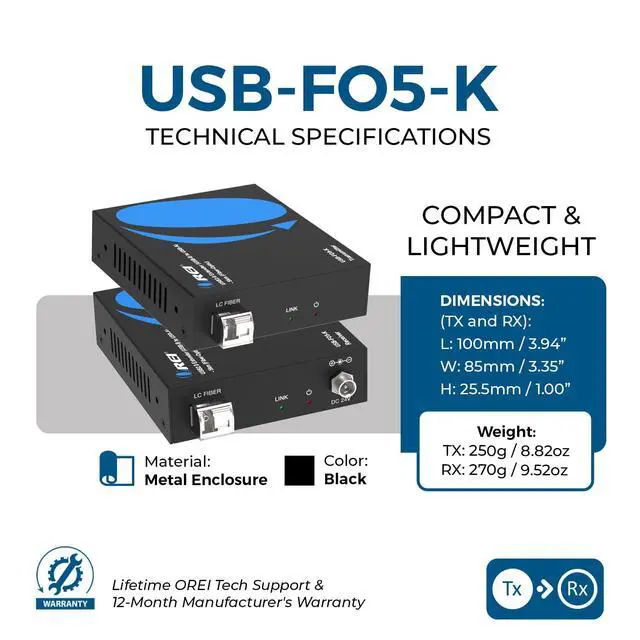 Alt view image 5 of 7 - 5KM USB 2.0 Fiber Extender 4 Port USB Extension Over Single Mode Fiber | USB Fiber Extender 4 USB Ports, 480Mbps, Plug & Play, Windows/Linux/Mac Support, 5V/1A Powered Ports
