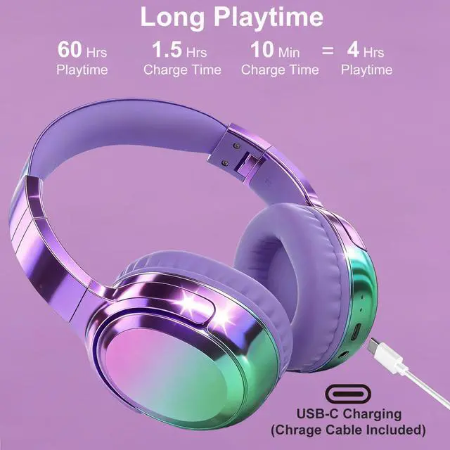 Alt view image 5 of 7 - Wired and Wireless Headphones Over Ear for Kids Teen Girls Women | 85/94dB Volume Limit, Bluetooth 6.0, Mic, 60H Playtime, Foldable, Aux Cord for School Travel, Headset for iPhone iPad Tablets