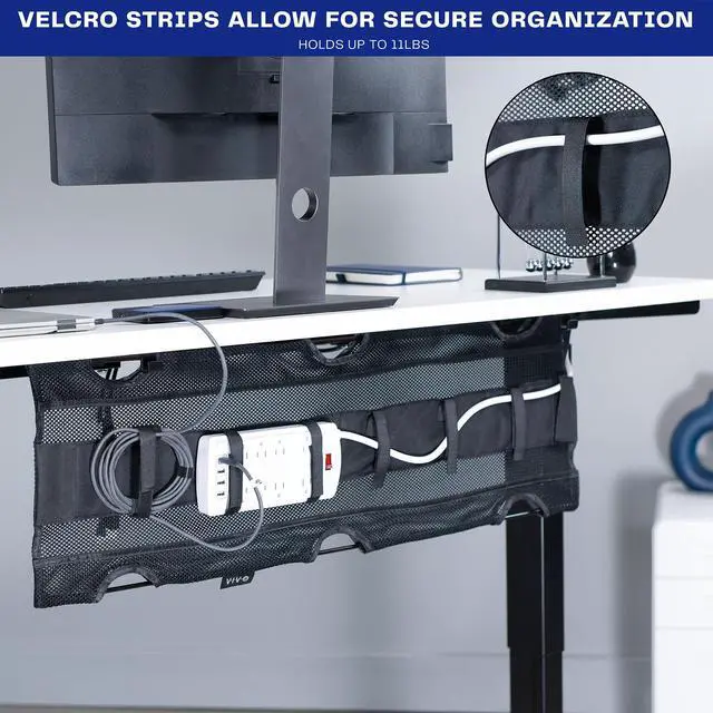 Alt view image 4 of 7 - Under Desk 36 inch Mesh Net Cable Management with Power Strip Holder, Wire Organizer, Adjustable Home Office Standing Desk Cord Storage, Black, DESK-AC36MH-S