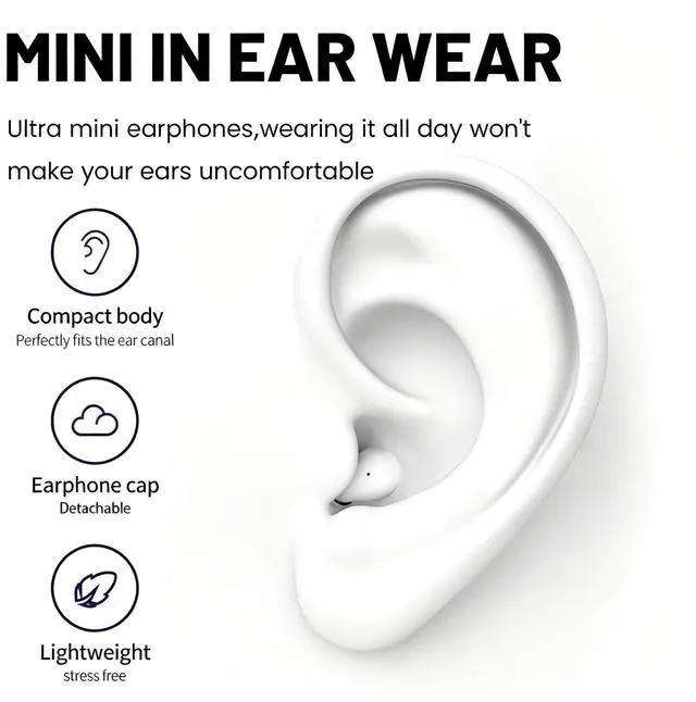 Alt view image 5 of 7 - Sleep Earbuds Bluetooth 5.4, Mini Invisible Noise Blocking Sleeping Headphones, Hidden Earbuds with LED Display for Small Ears, for Side Sleepers Meditation Travel Gym Workout (Black)