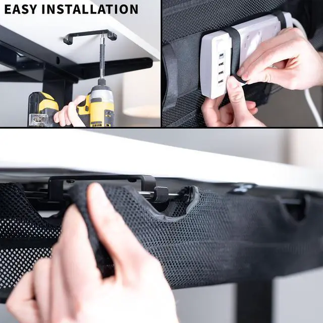Alt view image 7 of 7 - Under Desk 36 inch Mesh Net Cable Management with Power Strip Holder, Wire Organizer, Adjustable Home Office Standing Desk Cord Storage, Black, DESK-AC36MH-S