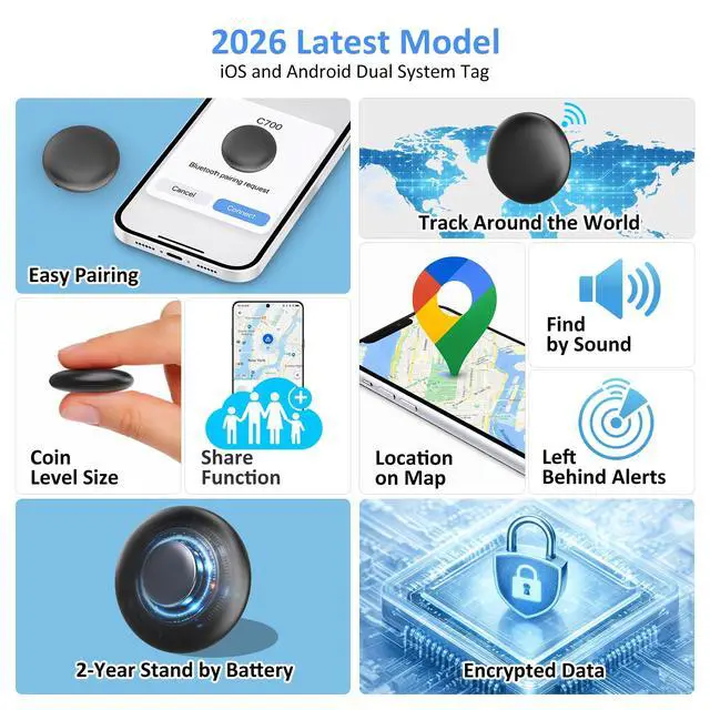 Alt view image 4 of 7 - Tracker Tag, Bluetooth Item Finder, Compatible with Both iOS & Android | Works with Find My & Find Hub Apps, for Keys, Wallet, Luggage, Pets, 4-Pack