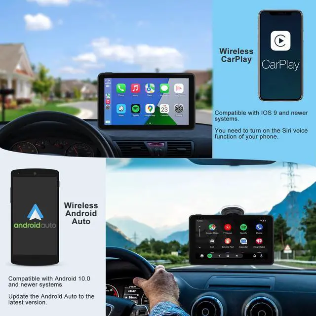 Alt view image 2 of 7 - Wireless CarPlay Android Auto Car Screen, 7 Inch HD Bluetooth AirPlay Touch Screen Protable Car Stereo Naivgation Music Video Player Mirrorring, Siri, AUX, Voice Assistant